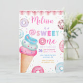 Donut Ice Cream Sweet One 1e Verjaardag Uitnodigin Kaart (Staand voorkant)