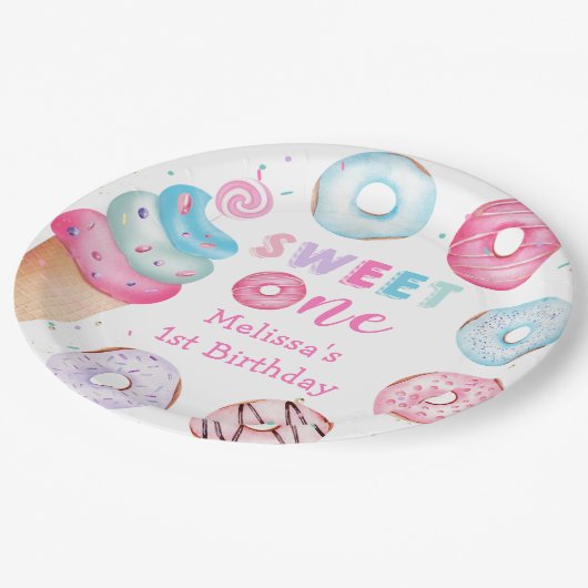 Donut Ice Cream Sweet One Party Papier Borden Papieren Bordje (Gekanteld)
