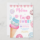 Donut Ice Cream Twee Zoete 2e Verjaardag Uitnodigi Kaart (Voorkant)