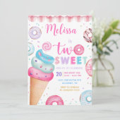Donut Ice Cream Twee Zoete 2e Verjaardag Uitnodigi Kaart (Staand voorkant)
