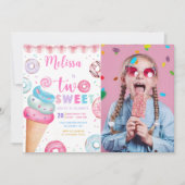 Donut Ice Cream Two Sweet 2e Verjaardag Foto Kaart (Voorkant)