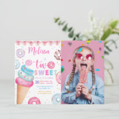 Donut Ice Cream Two Sweet 2e Verjaardag Foto Kaart (Staand voorkant)