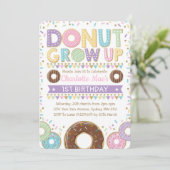Donut Invitation Doughnut Birthday Party Pink Gold Kaart (Staand voorkant)