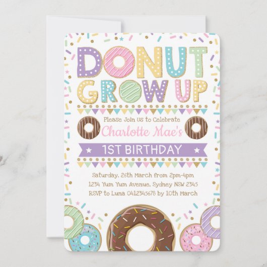 Donut Invitation Doughnut Birthday Party Pink Gold Kaart (Voorkant)