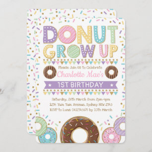Donut Invitation Doughnut Birthday Party Pink Gold Kaart