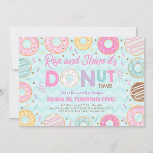 Donut Invitation Rise and Shine, het is donut Time Kaart (Voorkant)