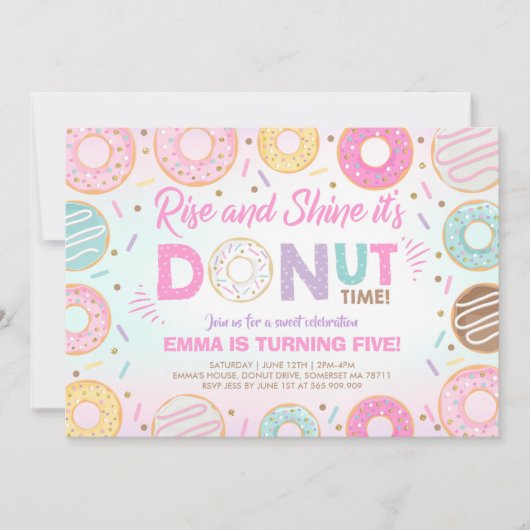 Donut Invitation Rise and Shine, het is donut Time Kaart (Voorkant)