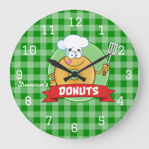 Donut Keuken Chef Groen Gingham Grote Klok