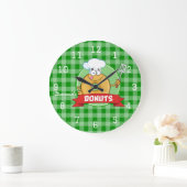 Donut Keuken Chef Groen Gingham Grote Klok (Huis)