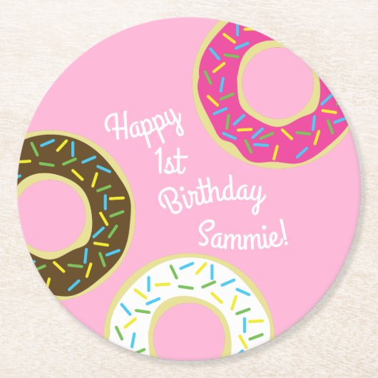 Donut Kind Birthday Party Cute Ronde Kartonnen Onderzetter (Voorkant)