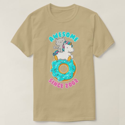 Donut Kitten Unicorn Geweldige sinds 2002 T-shirt (Design voorkant)