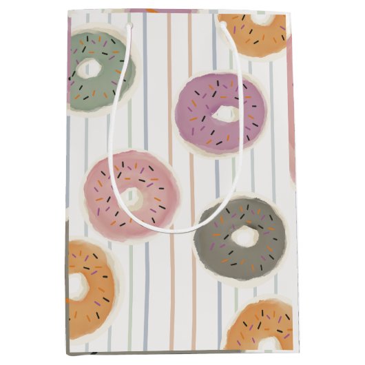 Donut Liefhebbers Patroon – Pastelkleurige Sprinke Medium Cadeauzakje (Voorkant)