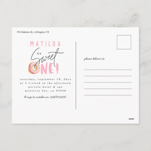 Donut liefje 1e verjaardag uitnodiging (Achterkant)