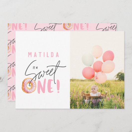 Donut liefje 1e verjaardag uitnodiging (Voorkant / Achterkant)