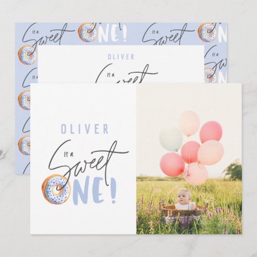 Donut liefje 1e verjaardag uitnodiging (Voorkant / Achterkant)