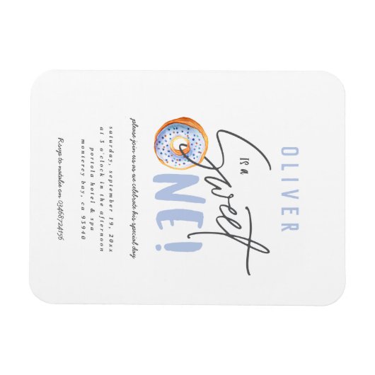 Donut liefje 1e verjaardag uitnodiging magneet (Horizontaal)