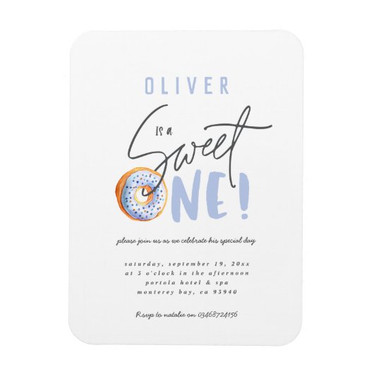 Donut liefje 1e verjaardag uitnodiging magneet (Verticaal)