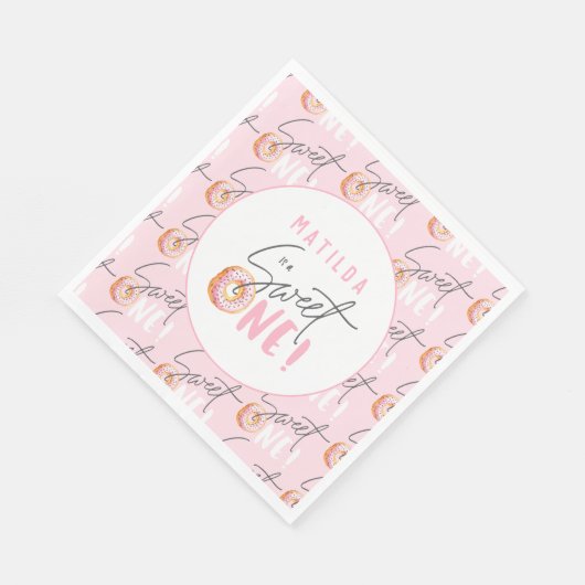 Donut liefje 1e verjaardag uitnodiging servet (Hoek)