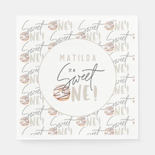 Donut liefje 1e verjaardag uitnodiging servet (Voorkant)