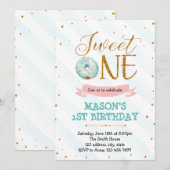 Donut liefje één jongetfeestje kaart (Voorkant / Achterkant)