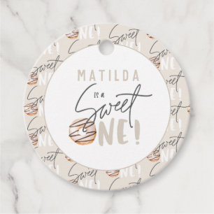 Donut liefje één op de eerste verjaardag bedankjes labels
