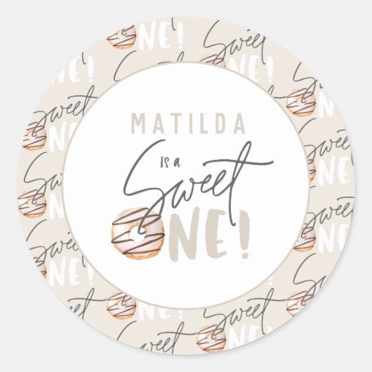 Donut liefje één op de eerste verjaardag ronde sticker (Voorkant)