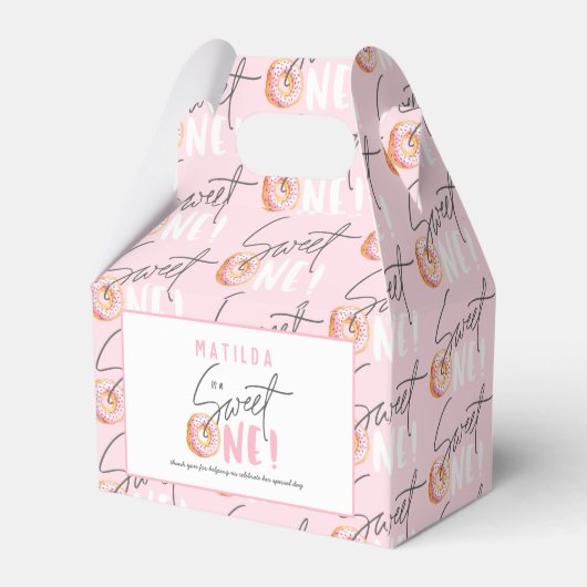 Donut liefje één roze 1e verjaardag bedankdoosjes (Achterkant)