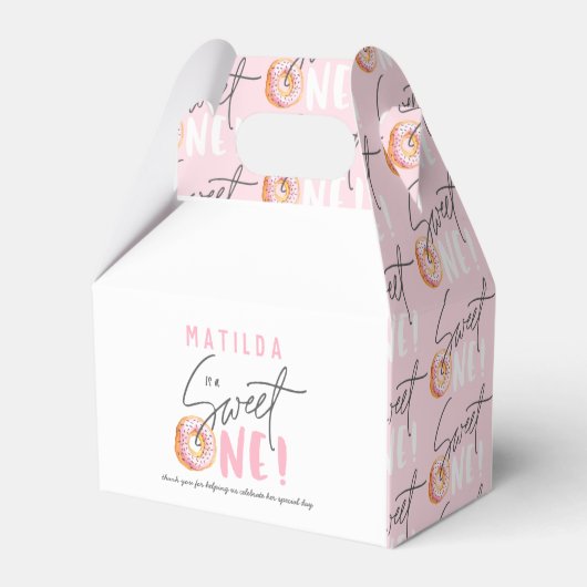 Donut liefje één roze 1e verjaardag bedankdoosjes (Achterkant)