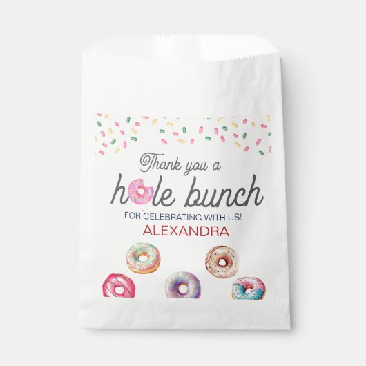 Donut liefje één roze 1e verjaardag bedankzakje (Voorkant)