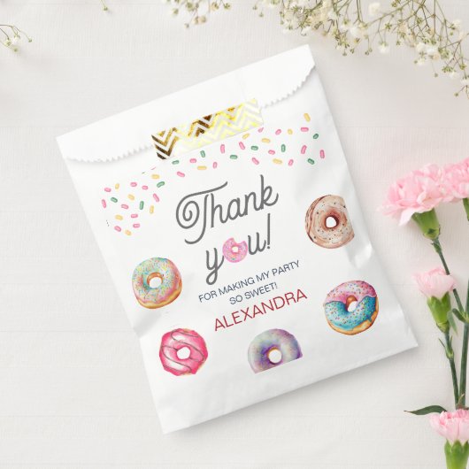 Donut liefje één roze 1e verjaardag bedankzakje (Gezegeld)