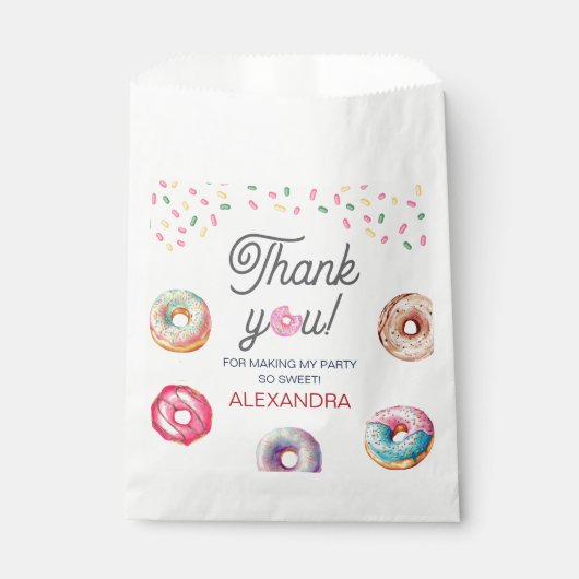 Donut liefje één roze 1e verjaardag bedankzakje (Voorkant)