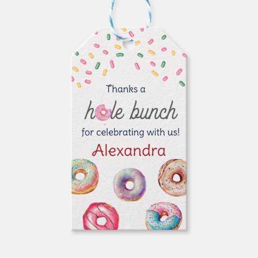 Donut liefje één roze 1e verjaardag cadeaulabel (Voorkant)