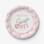 Donut liefje één roze 1e verjaardag papieren bordje (Voorkant)