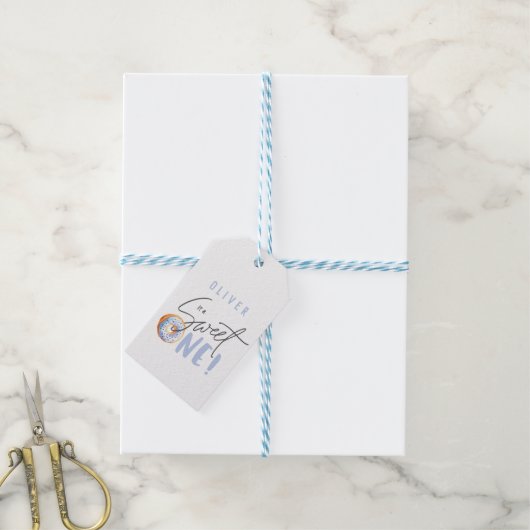 Donut liefje op 1e verjaardag cadeaulabel (Met Touw)