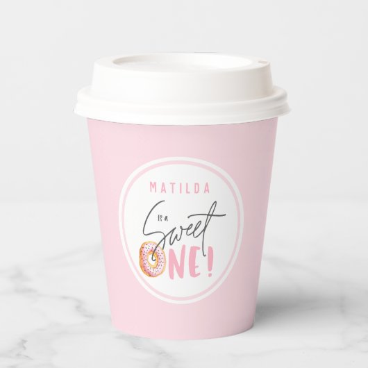 Donut liefje op 1e verjaardag papieren bekers (Voorkant)