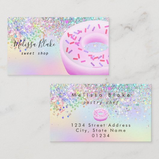 donut logo faux pastel glitter  visitekaartje (Voorkant / Achterkant)