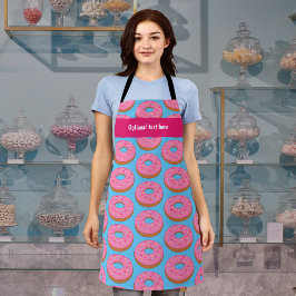 Donut Lover Roze Ring Grafisch op Blauw/Aangepast Schort