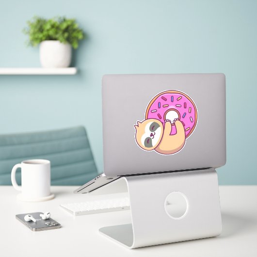Donut luiaard 1 sticker (Laptop op bureau)