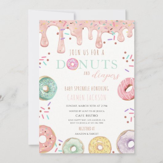 Donut & Luier Baby Sprinkle Feest Kaart (Voorkant)
