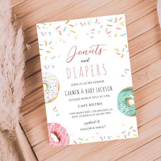 Donut Luier Coed Baby Shower Strooien Kaart