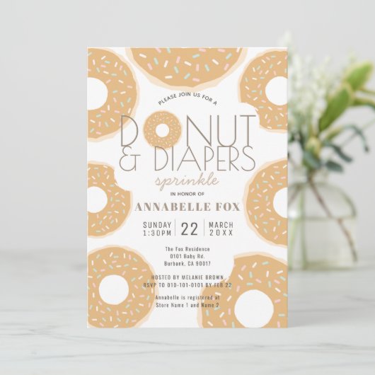 Donut & Luiers Sprinkle Caramel Baby shower Kaart (Staand voorkant)
