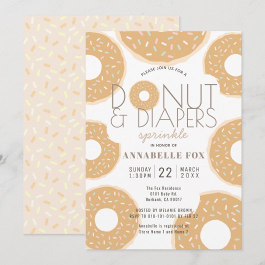 Donut & Luiers Sprinkle Caramel Baby shower Kaart (Voorkant / Achterkant)