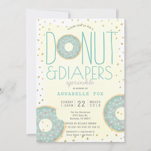 Donut & Luiers Sprinkle Groen Goud Baby shower Kaart (Voorkant)
