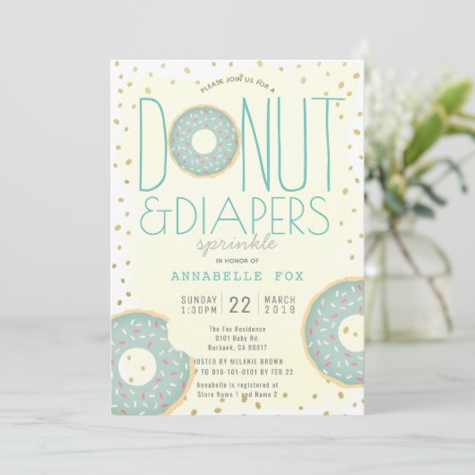 Donut & Luiers Sprinkle Groen Goud Baby shower Kaart (Staand voorkant)