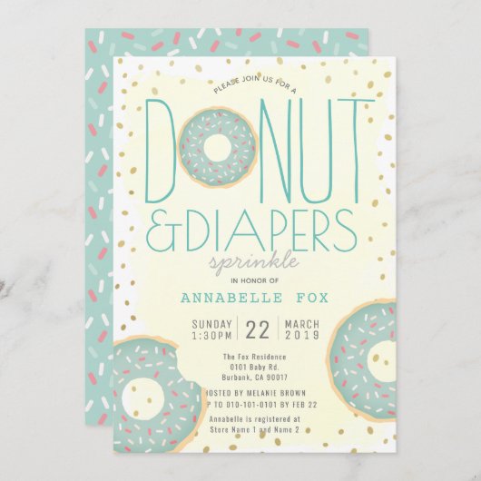 Donut & Luiers Sprinkle Groen Goud Baby shower Kaart (Voorkant / Achterkant)