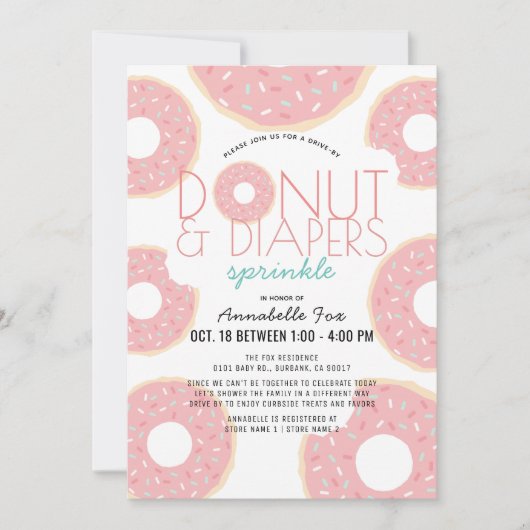 Donut & Luiers Sprinkle Pink Drive-by Baby shower Kaart (Voorkant)
