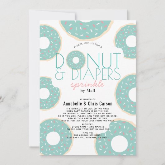 Donut & Luiers Strooi Mint Baby shower per Mail Kaart (Voorkant)