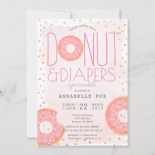 Donut & Luiers Strooi Roze Goud Baby shower Kaart (Voorkant)