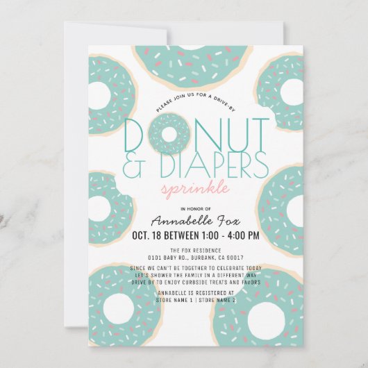 Donut & Luiers Strooien Mint Drive-by Baby shower Kaart (Voorkant)
