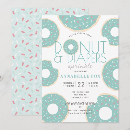 Donut & Luiers Strooien Mint Groen Baby shower Kaart (Voorkant / Achterkant)
